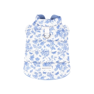 Blue floral pet vest with butterfly print and metal D-ring for small medium dogs and cats