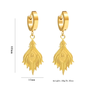 Boucles d'oreilles plume en acier inoxydable plaqué or 18K avec texture métallique fine