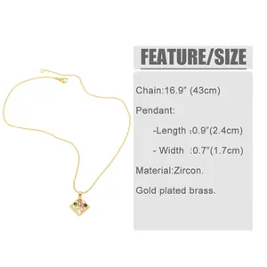 Detailed size specifications for gold plated heart necklace with zircon pendant dimensions