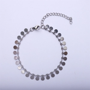 Silver stainless steel chain bracelet with multiple round charms and lobster clasp closure