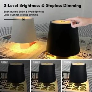 Detail showing 3-level brightness and stepless dimming touch control on bottle lamps