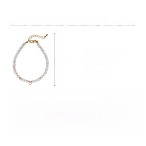 Detail view of crystal beaded bracelet with pink drop pendant and size specifications