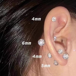 Sparkling zircon stud earrings in various sizes for multiple ear piercings for women