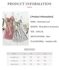 Tableau des tailles pour chemise de nuit femme en satin imprimé à fleurs et bretelles