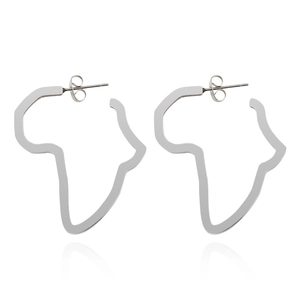 Boucles d'oreilles carte de l'Afrique en acier inoxydable argenté poli avec reflet