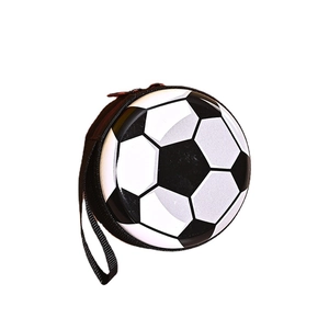 Mini soccer-shaped round coin purse with black zipper and portable wrist strap