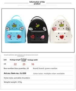 Size chart showing dimensions 22x25x16cm for cute silicone cartoon bucket backpack