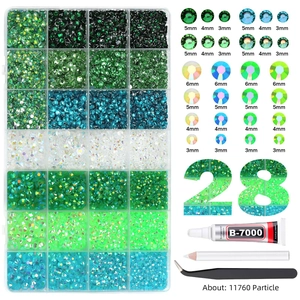 28-Gitter DIY Nailart Set mit Strasssteinen, B-7000 Kleber, Wachsstift und Pinzette
