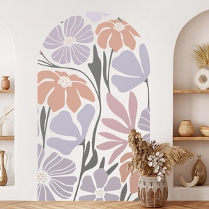 French arch Matisse floral wall decal in Morandi colors for minimalist living room decor