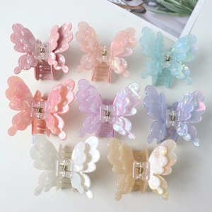 Iridescent Acetate Butterfly Hair Claw Clip Elegant Double Layered Shark Clip Hair Clamp For Women Daily Hair Accessories