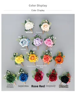 Détail de corsages de roses artificielles en 14 coloris dont champagne et bordeaux élégant