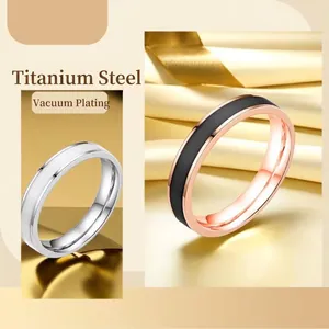Minimalist titanium steel rings with vacuum plating in silver and rose gold finishes
