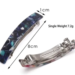 Elegant blue marble acetate hair clip with metal base for women, 8cm length