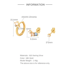 Detailed size specifications of 925 silver star and evil eye 18K gold earring set