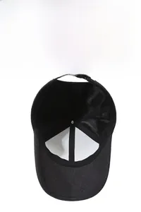 Detail showing the breathable mesh back and adjustable strap of the black baseball cap