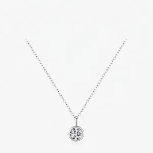 Collana Solitario Moissanite Argento Sterling 925 Colore D VVS1 Taglio Brillante Incastonatura A Castone Classico