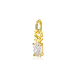Macro shot of 18k gold plated pineapple charm with oval crystal for jewelry making