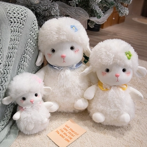 Lamb Plush Toy Soft Sheep Stuffed Animal With Lace Collar Flower Decor Cute Adorable Gift For Kids Girls