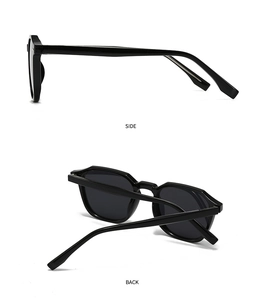 Detailed side and back views of classic black hexagonal polarized sunglasses frame