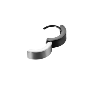 Sleek stainless steel hoop earrings in silver and black dual-tone with clasp closure