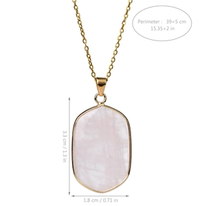 Gold plated stainless steel necklace with pink quartz pendant and size specifications