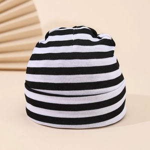 Detailed view of soft newborn striped hat with double-layered thickened knitted fabric