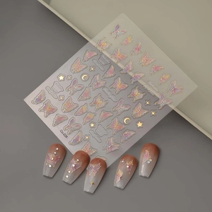 5D butterfly nail stickers with gold foil, gradient butterfly and star patterns