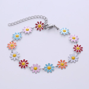 Bracelet ajustable en acier inoxydable avec breloques marguerites multicolores