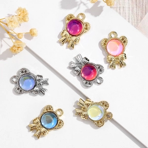 Bowknot Bear Jewelry Charms Alloy Resin Gemstone Pendants For DIY Earring Necklace Bracelet Making Sweet Style