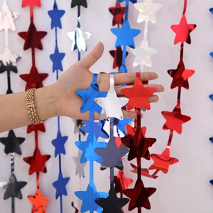 Tenda a stelle 2m per il 4 luglio in rosso blu e argento con effetto metallico