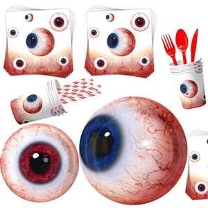 Halloween eyeball party tableware set including paper plates napkins and cutlery