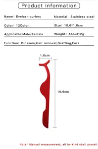 Detailed dimension guide for stainless steel eyelash curler showing 10.6cm length