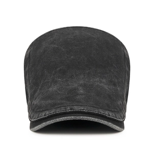 Unisex washed vintage flat cap in charcoal black denim with retro distressed texture