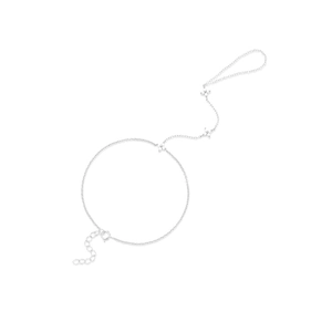 Detailed view of silver S925 floral finger chain bracelet with sparkling cubic zirconia
