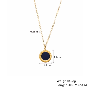 Detailed specs showing a 1.2cm Roman numeral pendant on a 40cm gold necklace
