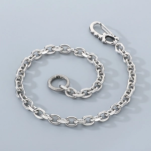 Close-up of a silver hip-hop pants chain with a spring carabiner and round ring