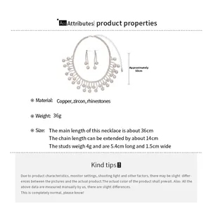 Spécifications détaillées de taille pour l'ensemble collier à fleurs et boucles d'oreilles
