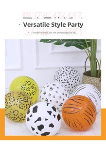 Detail of 12-inch animal print latex balloons with leopard and zebra patterns for parties