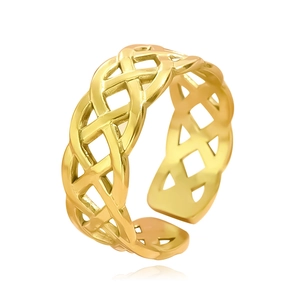 Minimalist gold braided knot open ring with polished stainless steel finish for women