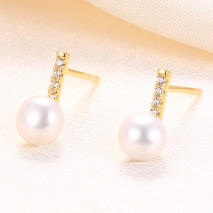 Elegant Artificial Pearl Stud Earrings With 925 Sterling Silver Earring Post Bar Design Cubic Zirconia Jewelry For Women