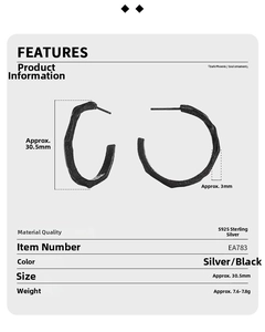 Detailed size specifications of textured S925 sterling silver hoop earrings with dimensions