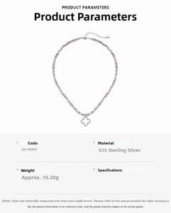 Detail view of S925 sterling silver beaded necklace with clover pendant and crystal zircon