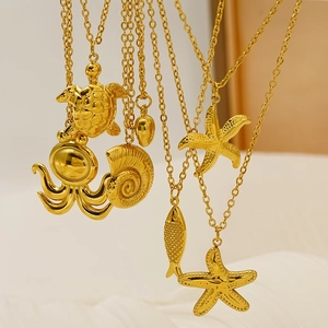 18K gold plated stainless steel ocean series necklaces with turtle and starfish pendants