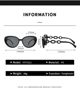 Detailed size chart for cat eye sunglasses with frame width 144mm and temple length 134mm