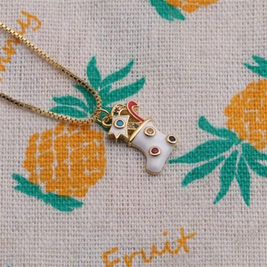 Gold Christmas stocking necklace pendant with colorful zircon stones on fruit pattern cloth