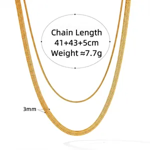 Minimalist double layered gold snake chain necklace with 3mm width and polished finish