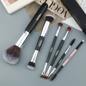 6-piece makeup brush set including powder, foundation, and eyeshadow brushes with soft bristles