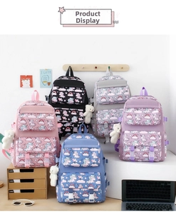 Multi-color nylon student backpacks with cute unicorn patterns and plush bear charms