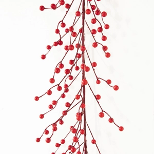 Artificial red berry garland for Christmas door decoration on white background