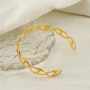Bracelet Jonc Ouvert Style Français Vintage Pour Femmes En Acier Inoxydable Plaque Or 18K Réglable